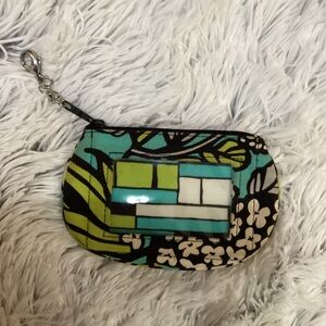 Vera Bradley zip ID Coin Keys Cards holder case with lobster claw clasp